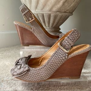 Zara gray snake print wedge slingback sandals